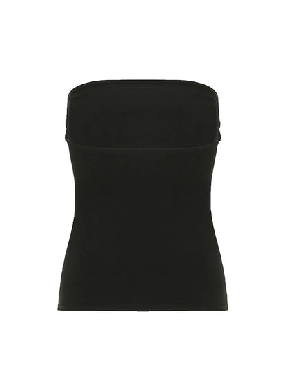 Women’s Gothic Graphic Strapless Tube Top – Black Cropped Y2K Streetwear Tank Top, Stretchy Summer Casual Vest