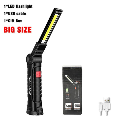 🔦 Rechargeable COB LED Work Light – USB-C Magnetic Flashlight with Hook, 360° Rotation & 5 Modes