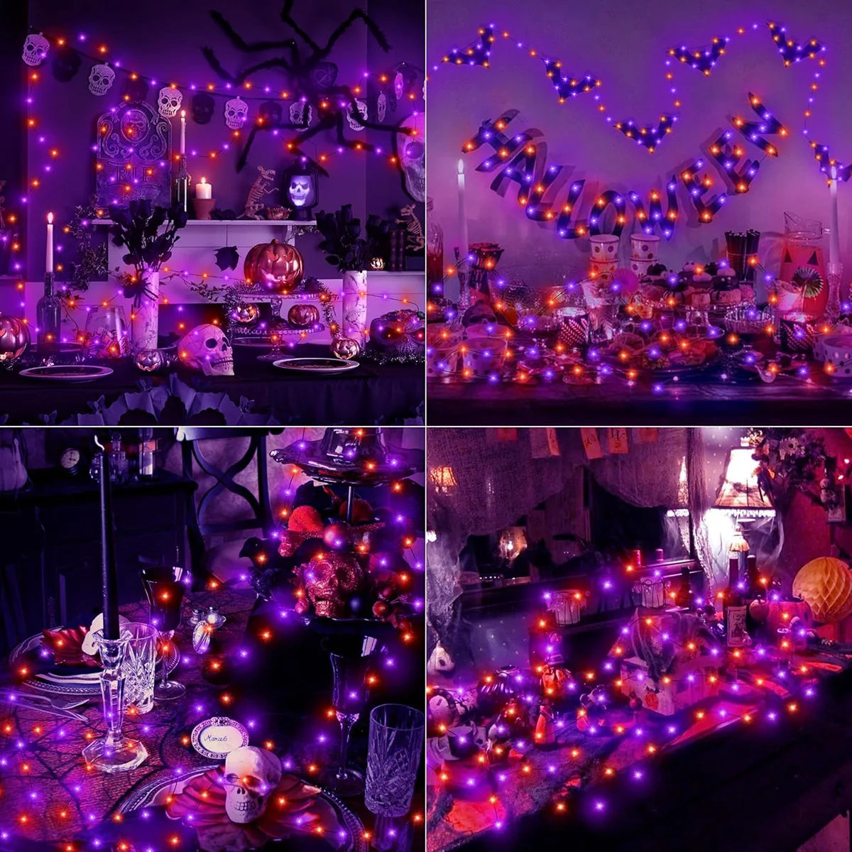 5M–20M Halloween LED String Lights – Purple & Orange Fairy Lights, Battery Powered Outdoor Lights for Halloween, Christmas, Garden & Party Decor