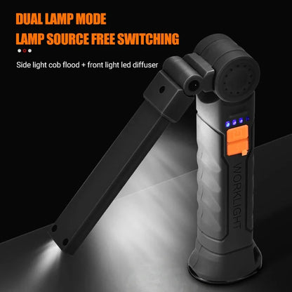 🔦 Portable COB LED Work Light – USB Rechargeable Flashlight with Magnetic Base, Hook & 360° Rotation