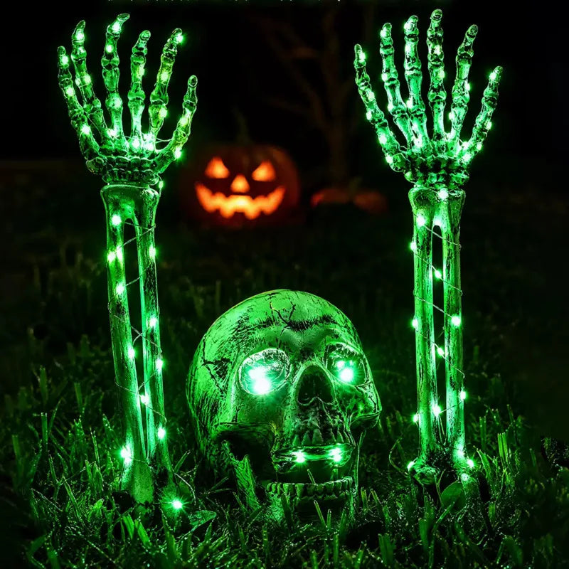 Halloween LED Skeleton Hands & Skull – Lighted Horror Yard Decorations for Outdoor & Indoor Parties