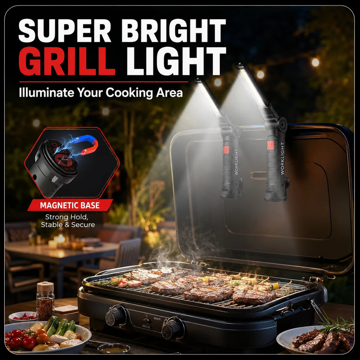 🔦 Rechargeable COB LED Work Light – USB-C Magnetic Flashlight with Hook, 360° Rotation & 5 Modes