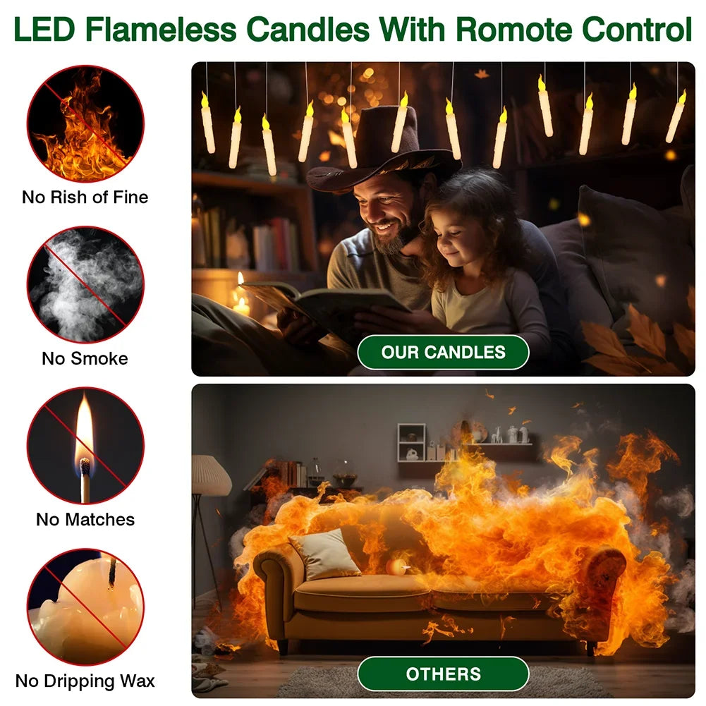Floating LED Halloween Candles with Magic Wand – Flameless Flickering Hanging Candles 🕯️✨