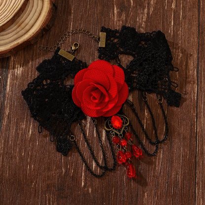 Gothic Lace Rose Choker Necklace – Neo-Gothic Women's Neck Accessory