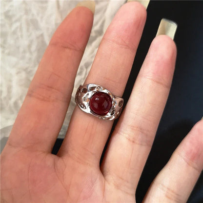 🖤 Gothic Red Crystal Heart Cross Ring Set – ❤️ Y2K Punk Geometric Open Rings for Women 💍