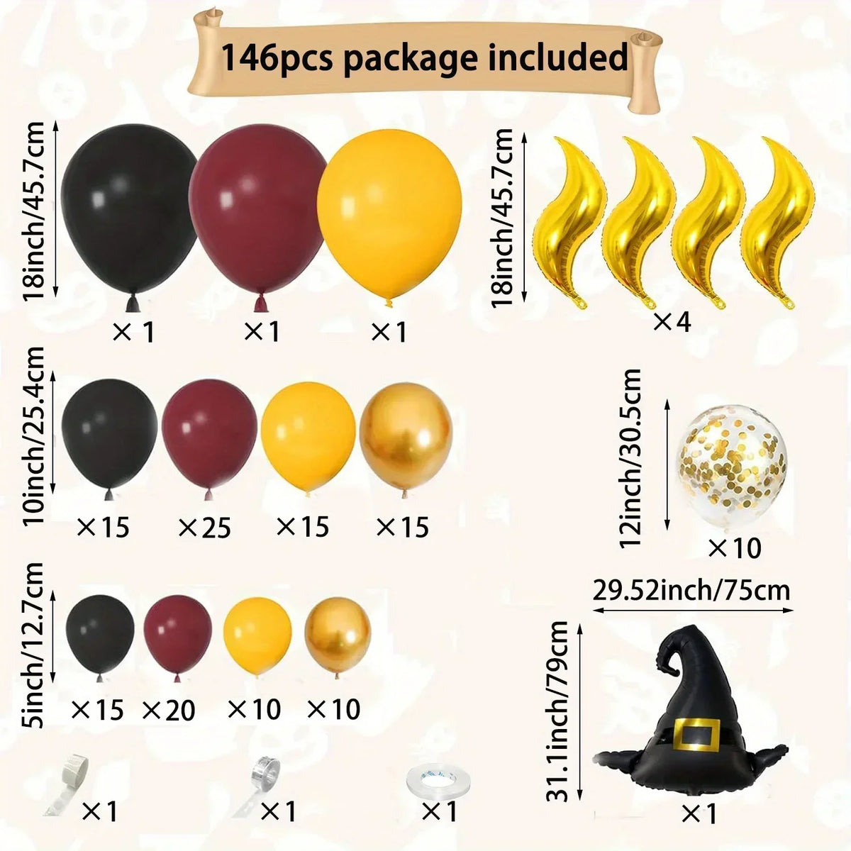 146PCS Magic School Balloon Arch Kit – Wizard Hat & Golden Snitch Balloon Garland for Birthday Parties, Halloween & Magical Celebrations