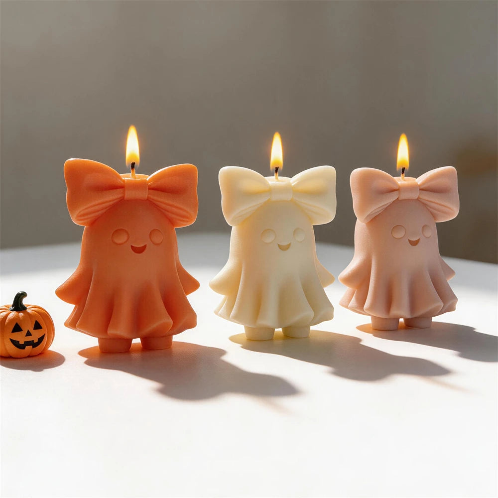 Cute Bowknot Ghost Silicone Candle Mold – Halloween DIY Craft 👻🎀