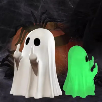 Cute Ghost Middle Finger Statue – Spooky Halloween Decor 👻🖕🎃