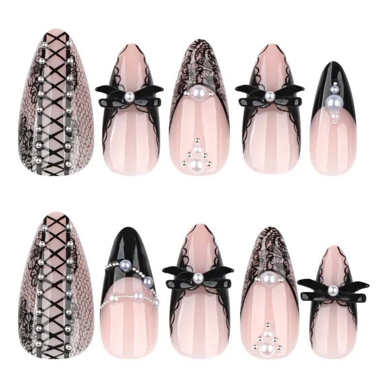 Black Bat Halloween Press-On Nails – Almond Reusable False Nail Tips 🦇🖤