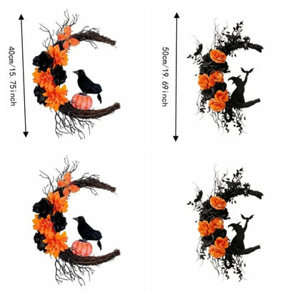 Gothic Halloween Moon Garland – Witch, Cat & Crow Door Decoration